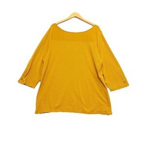 Talbots Top Womens 2X Pima Ribbed Scoop Neck Tunic Mustard Yellow Casual Travel